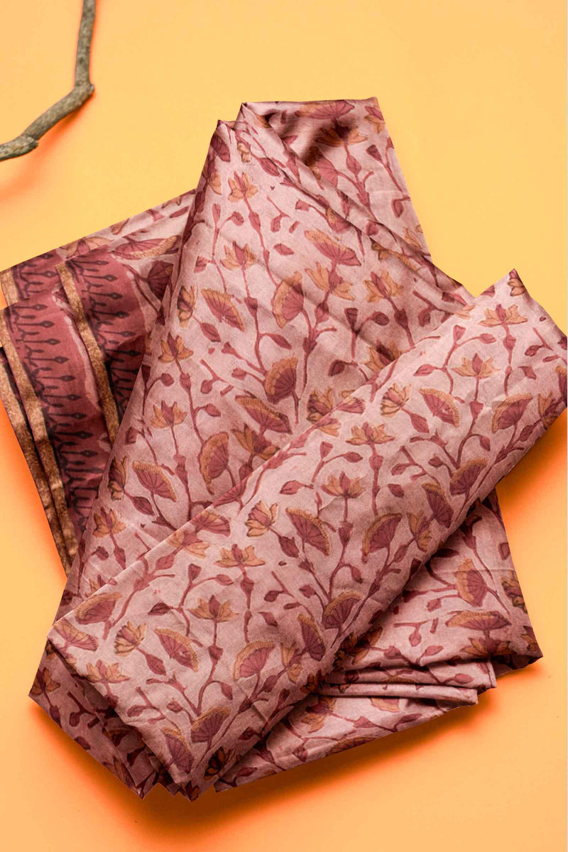 Peach Chanderi Ajrakh Print Saree