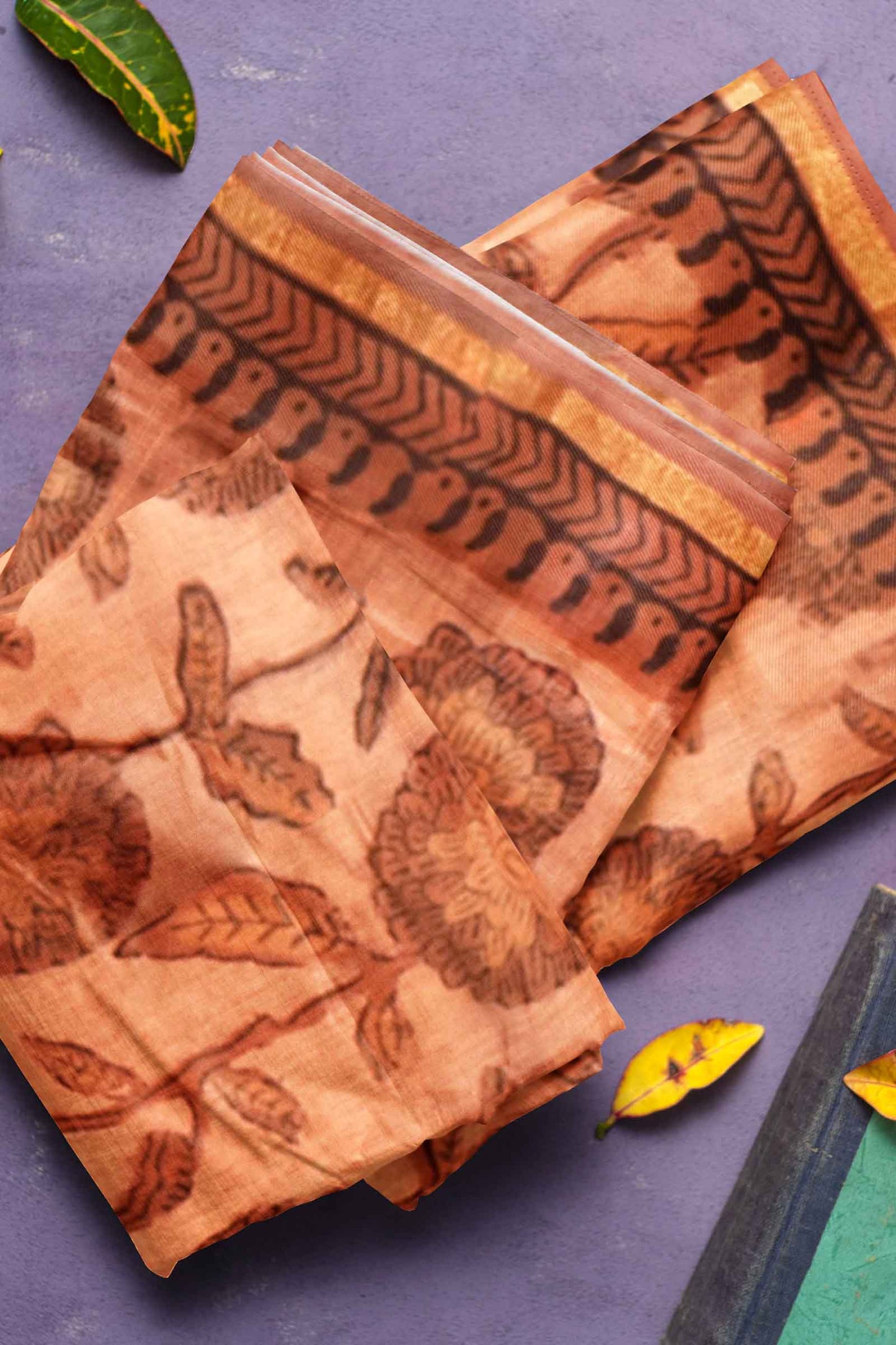 Light Brown Chanderi Ajrakh Print Saree