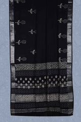 Black White Jaipur Cotton Slub Saree