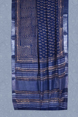 Blue Silver Border Jaipur Cotton Slub Saree