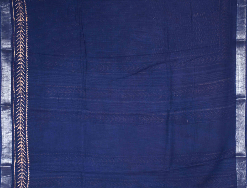 Blue Silver Border Jaipur Cotton Slub Saree