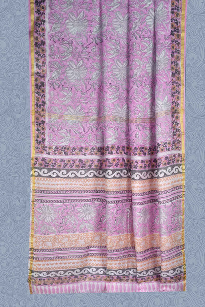 Light Pink Chanderi Small Jari Border Saree