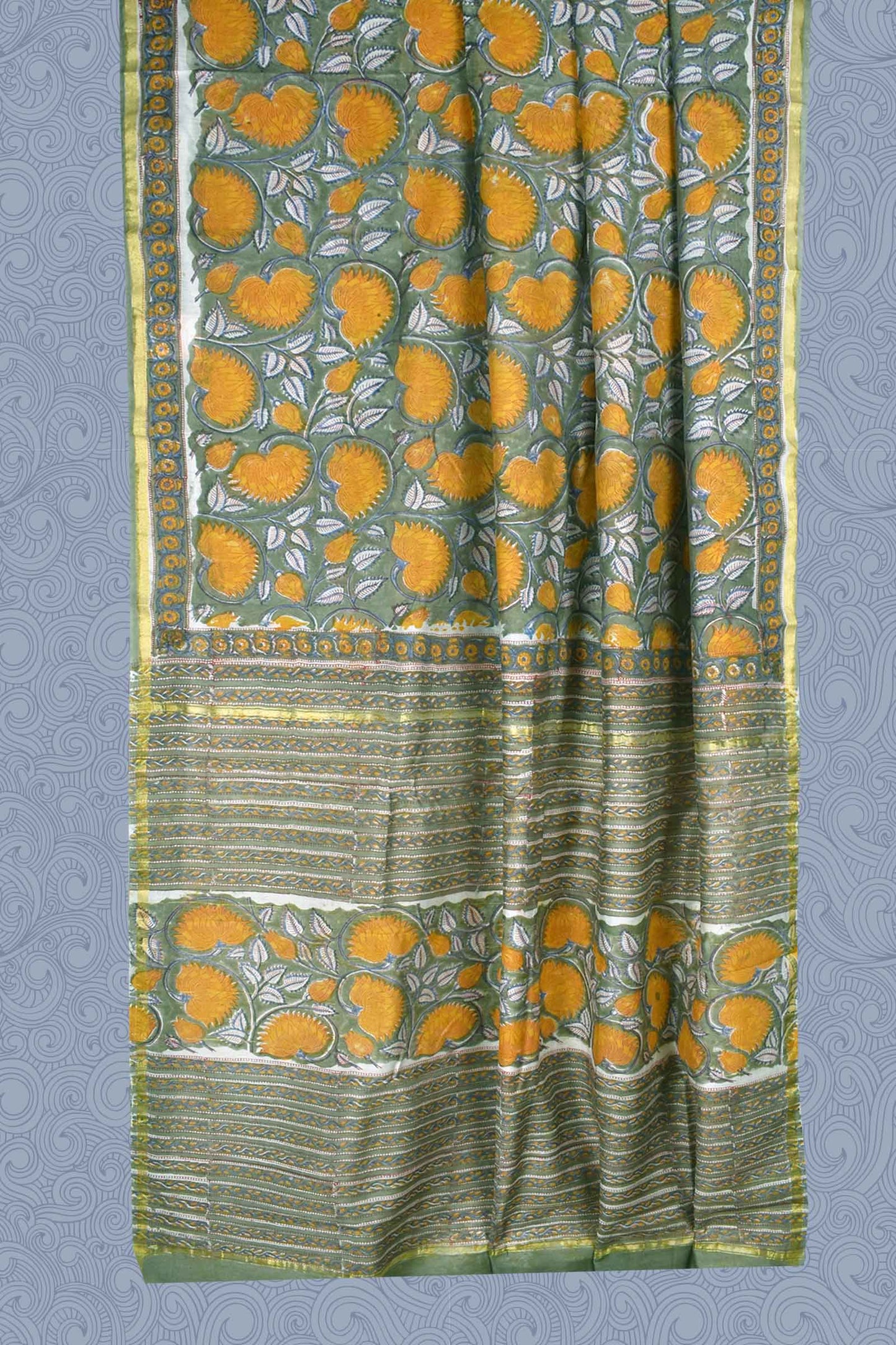 Light Green Flower Chanderi Small Jari Border Saree