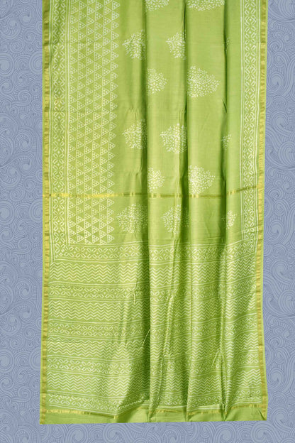 Light Green Triangle Chanderi Small Jari Border Saree