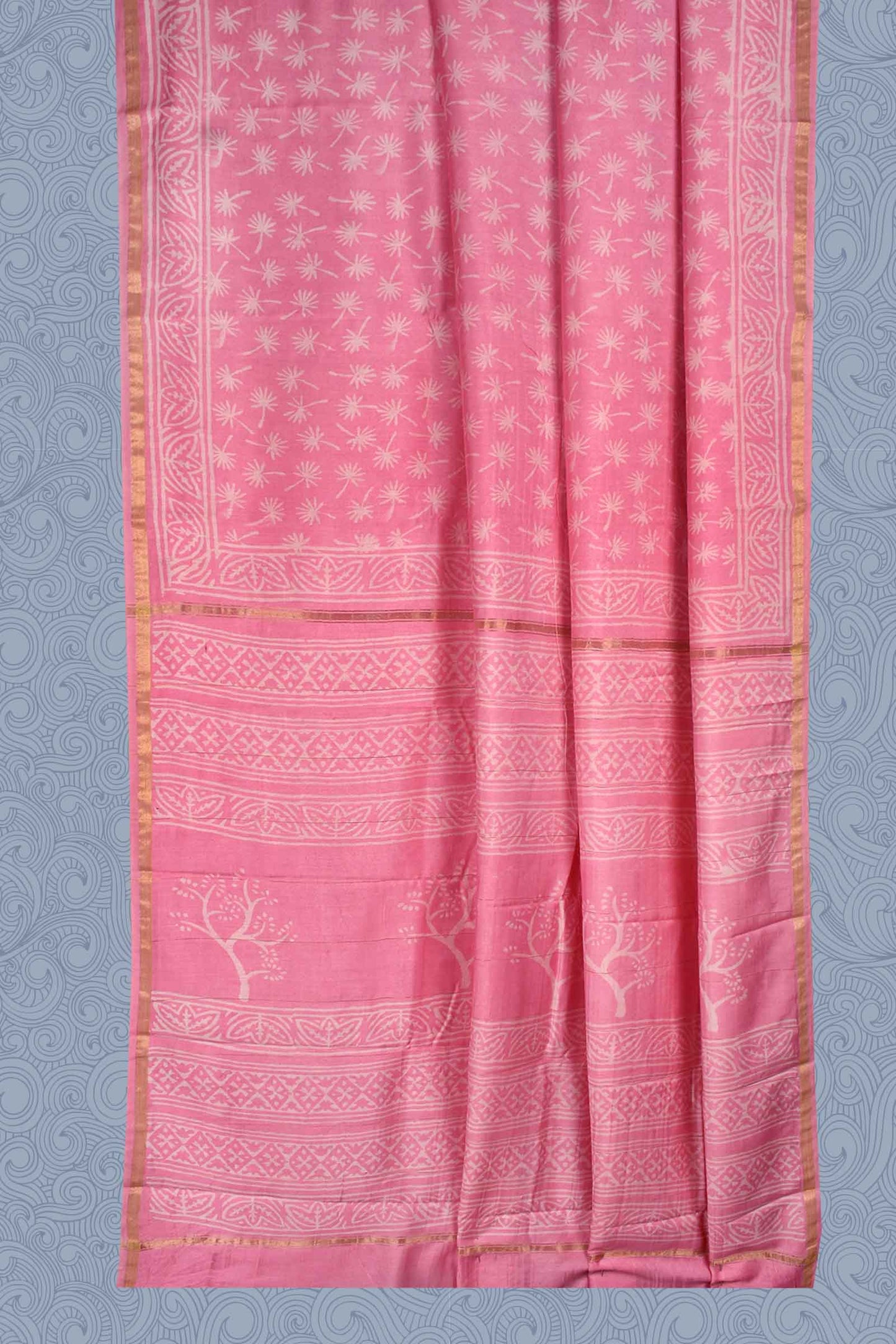 Pink Tree Chanderi Small Jari Border Saree