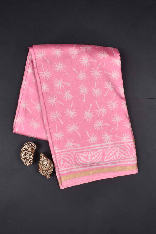 Pink Tree Chanderi Small Jari Border Saree