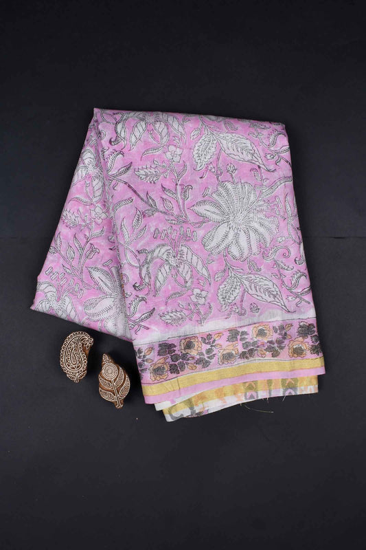 Light Pink Chanderi Small Jari Border Saree