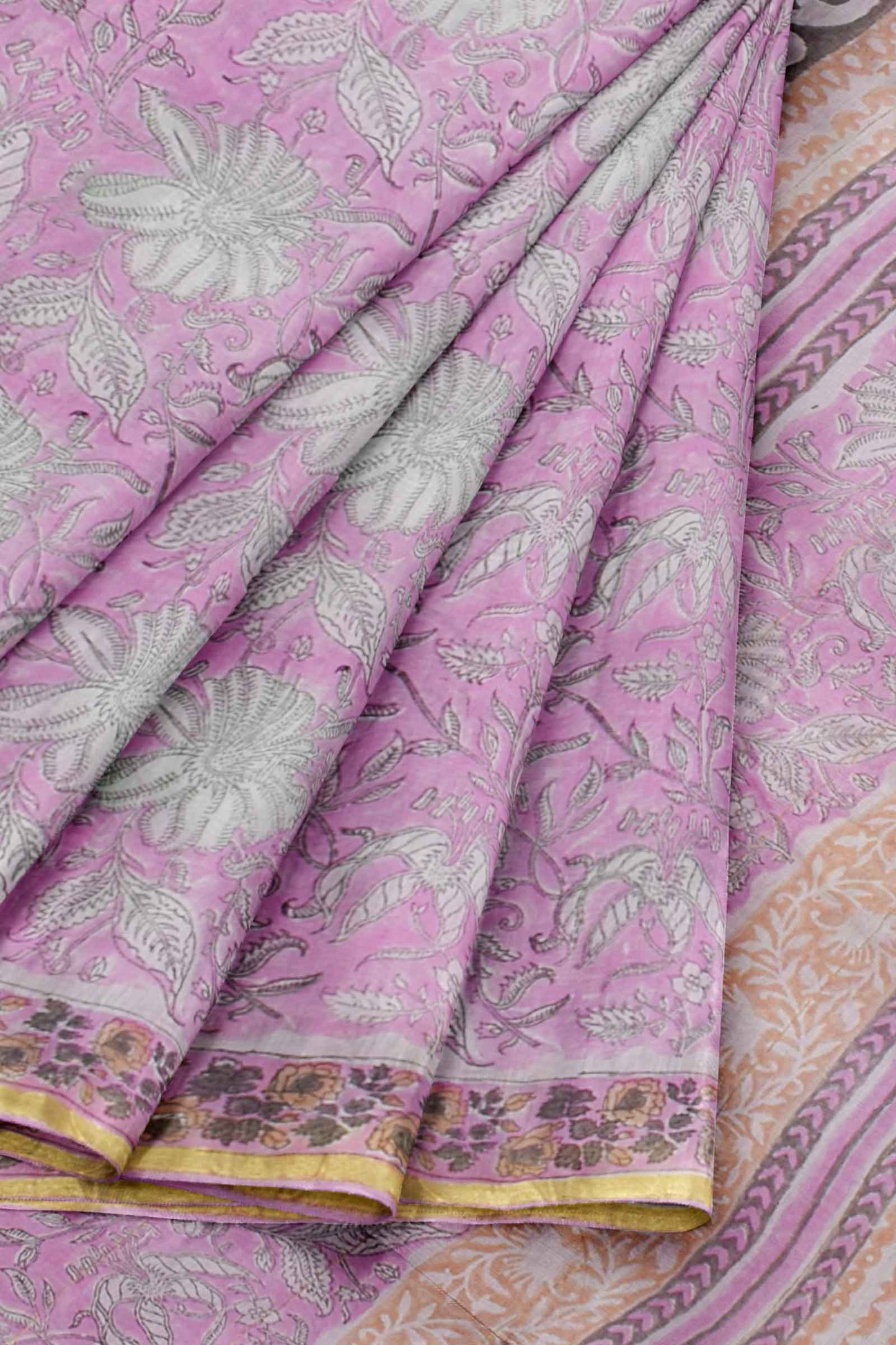 Light Pink Chanderi Small Jari Border Saree