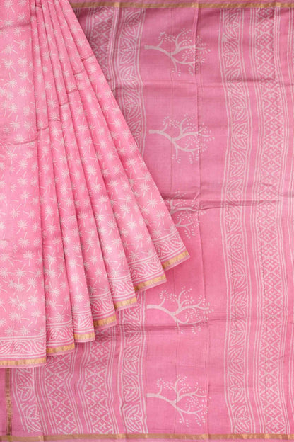 Pink Tree Chanderi Small Jari Border Saree