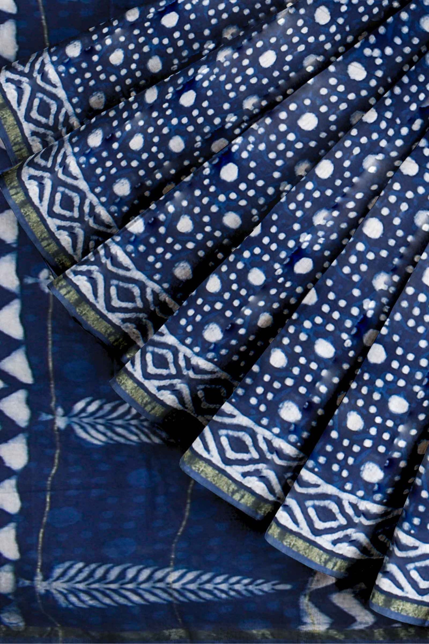 Blue White Chanderi Small Jari Border Saree