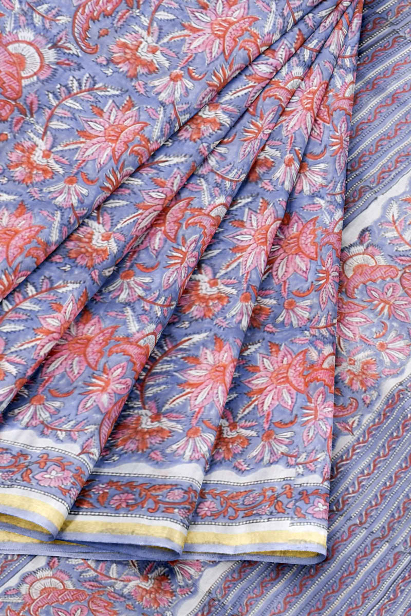 Blue Plant Chanderi Small Jari Border Saree