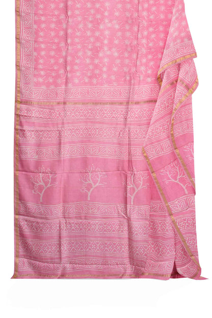 Pink Tree Chanderi Small Jari Border Saree