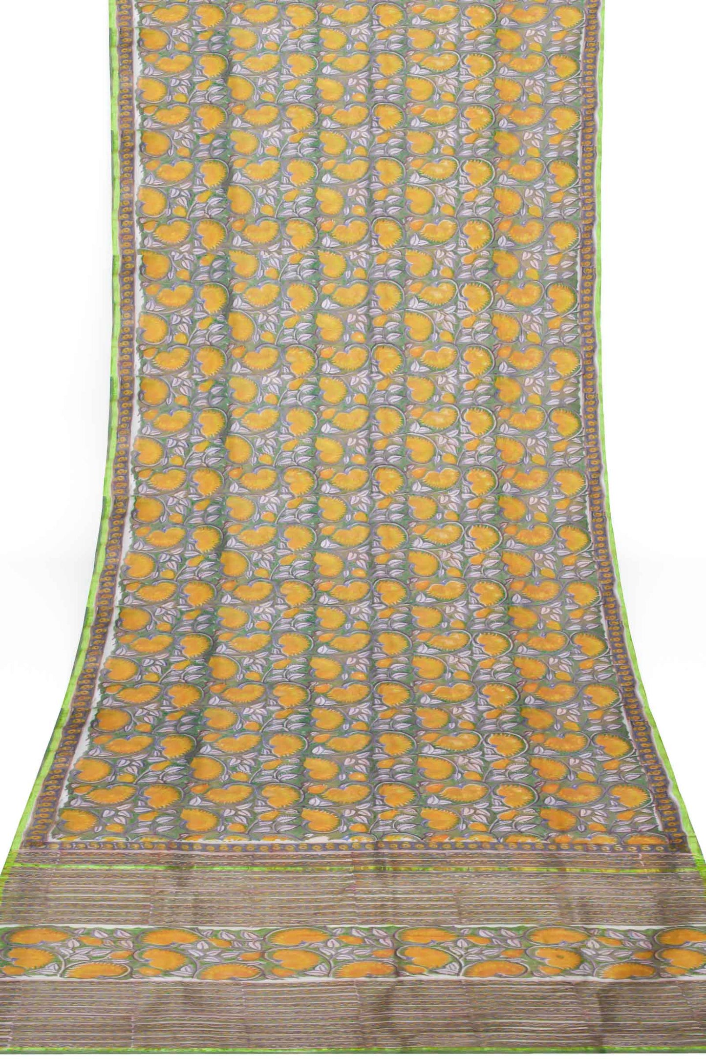 Light Green Flower Chanderi Small Jari Border Saree