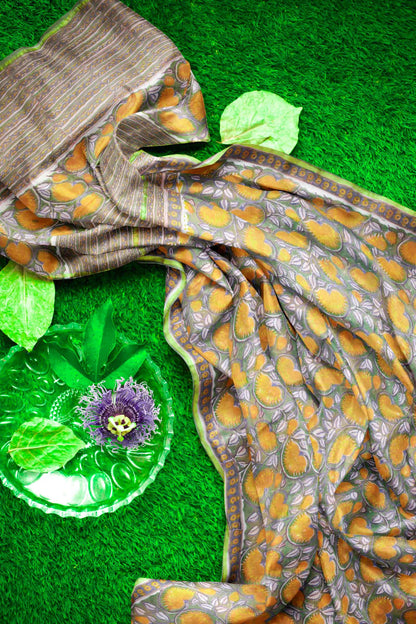 Light Green Flower Chanderi Small Jari Border Saree