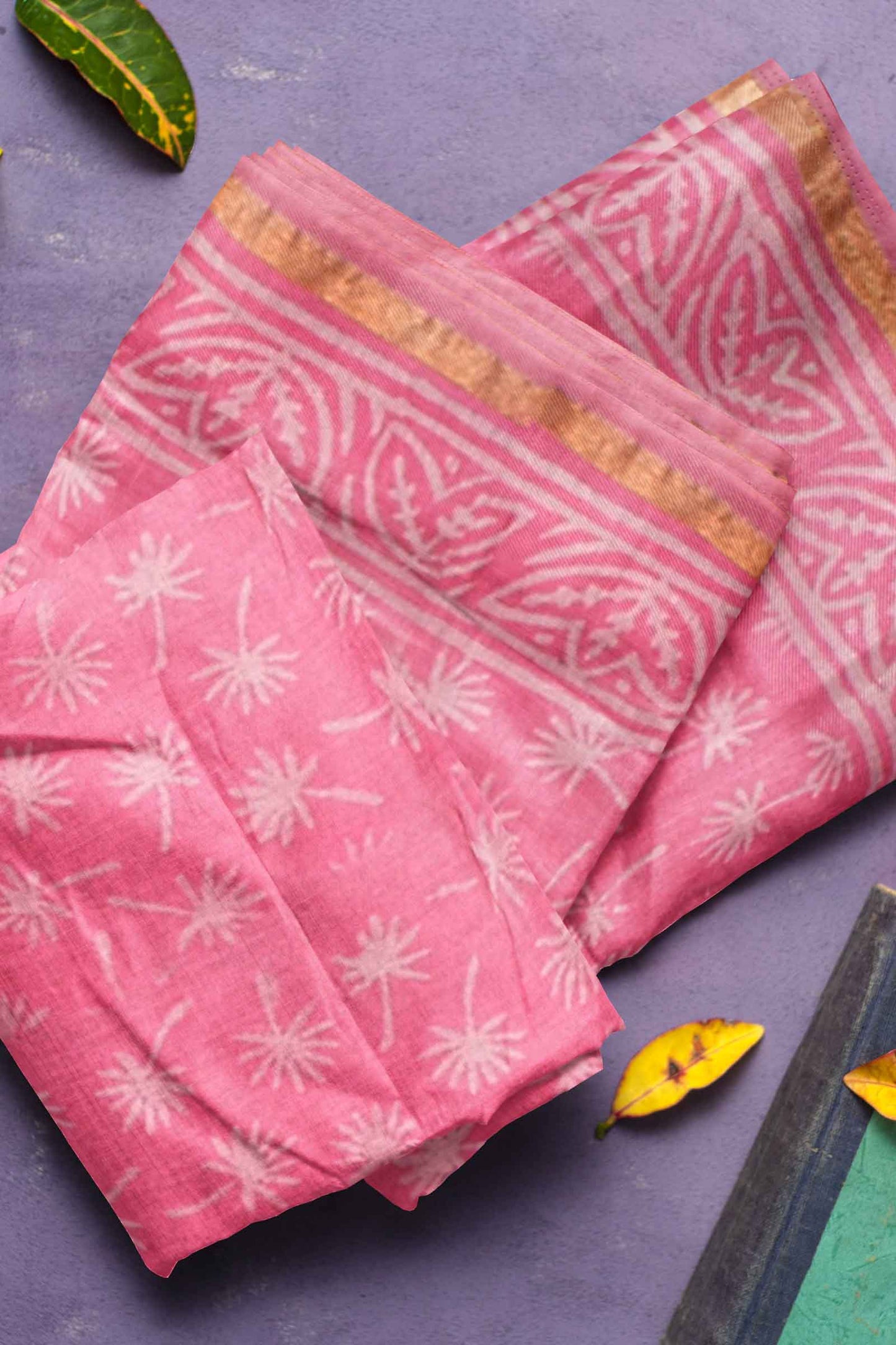 Pink Tree Chanderi Small Jari Border Saree