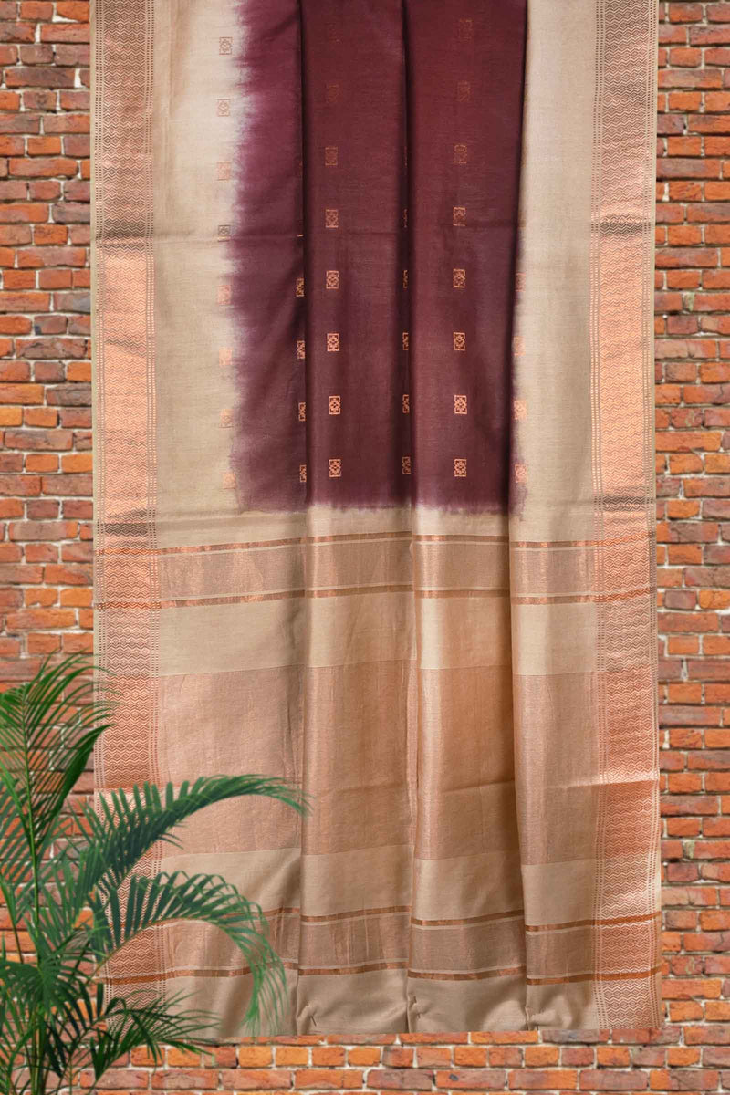 Meroon Cotton Silk Dobby Saree