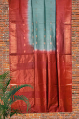 Light Blue Red Cotton Silk Dobby Saree