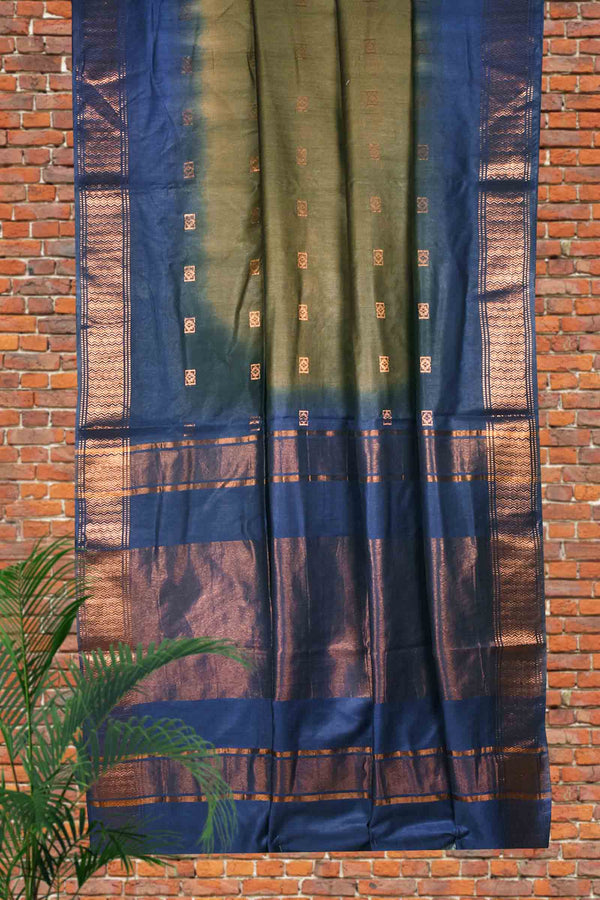 Green Blue Cotton Silk Dobby Saree