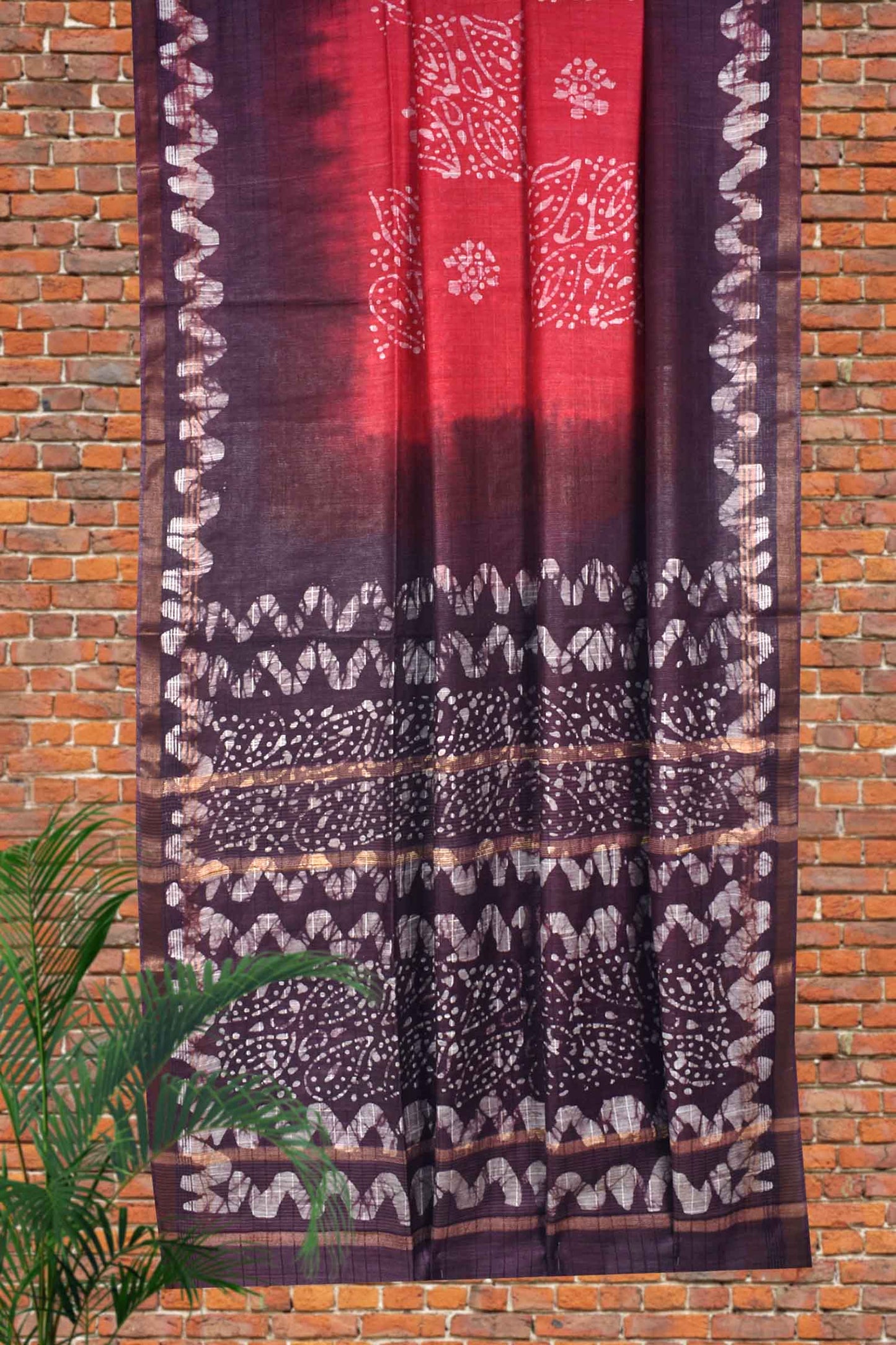 Red Cotton Banswara Batik Print Saree