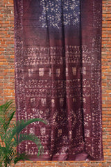 Blue Brown Cotton Banswara Batik Print Saree