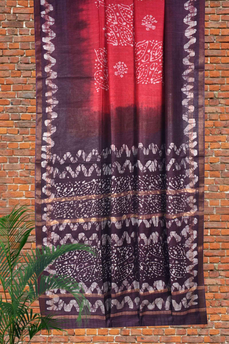 Red Cotton Banswara Batik Print Saree
