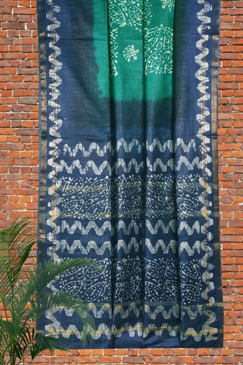 Green Cotton Banswara Batik Print Saree