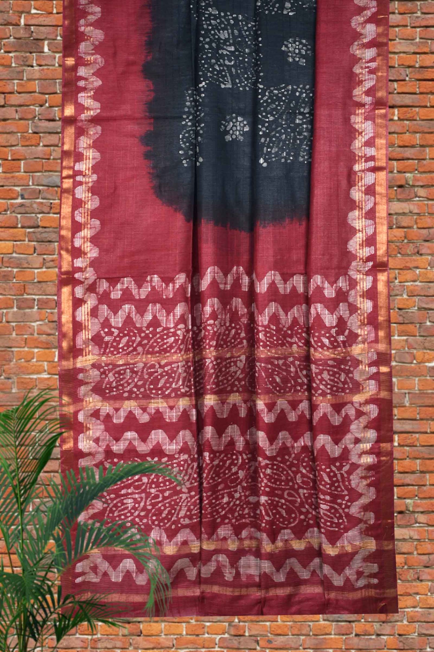 Black Cotton Banswara Batik Print Saree