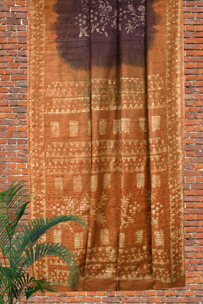 Brown Mustard Cotton Banswara Batik Print Saree