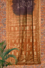 Brown Mustard Cotton Banswara Batik Print Saree