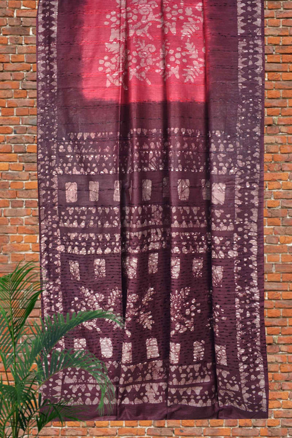 Pink Contrast Cotton Banswara Batik Print Saree