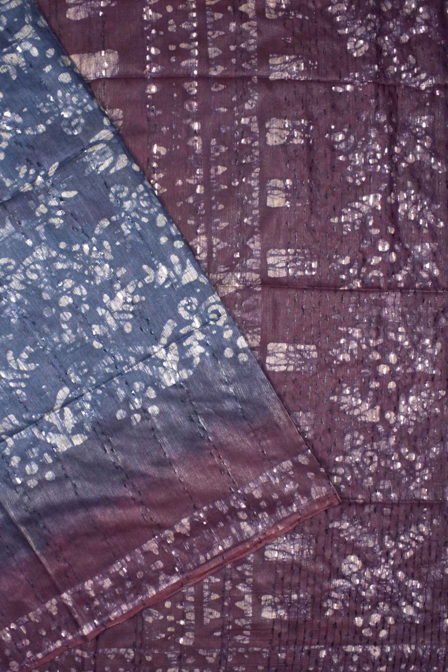 Blue Brown Cotton Banswara Batik Print Saree