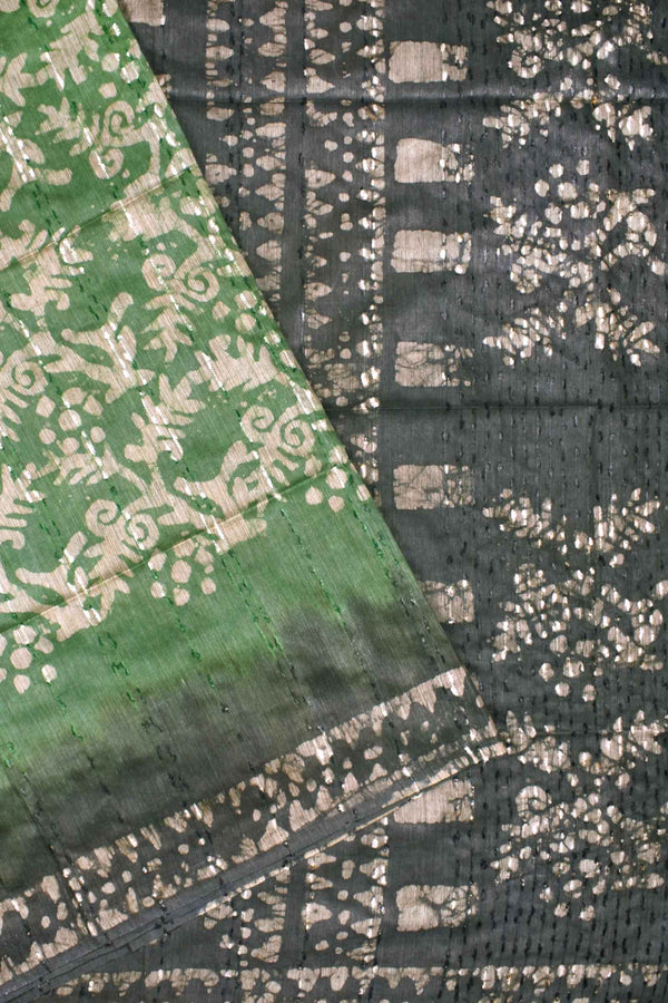 Light Green Cotton Banswara Batik Print Saree