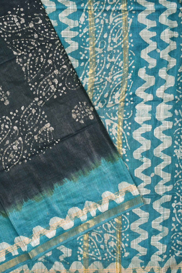 Grey Cotton Banswara Batik Print Saree