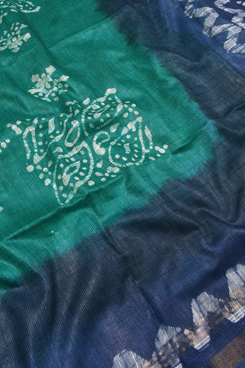 Green Cotton Banswara Batik Print Saree