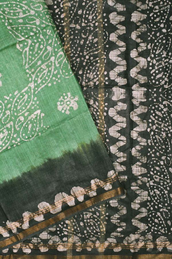 Green Grey Cotton Banswara Batik Print Saree