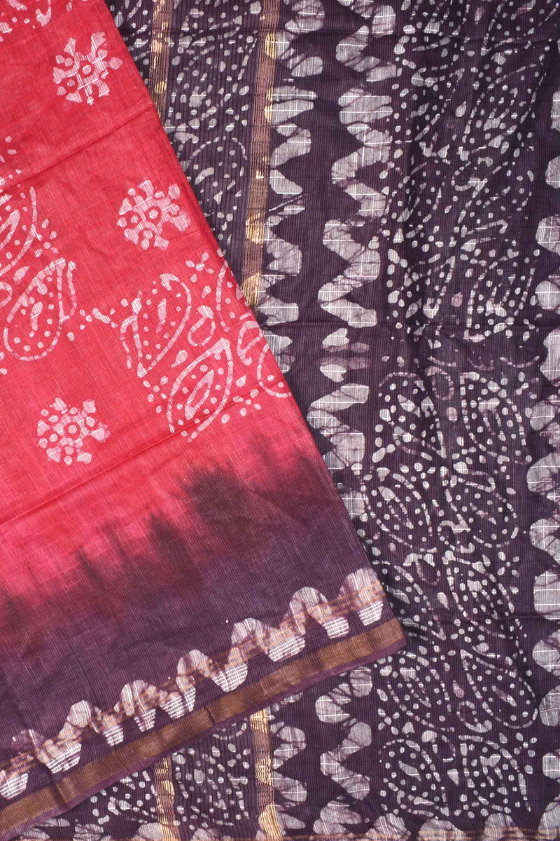 Red Cotton Banswara Batik Print Saree