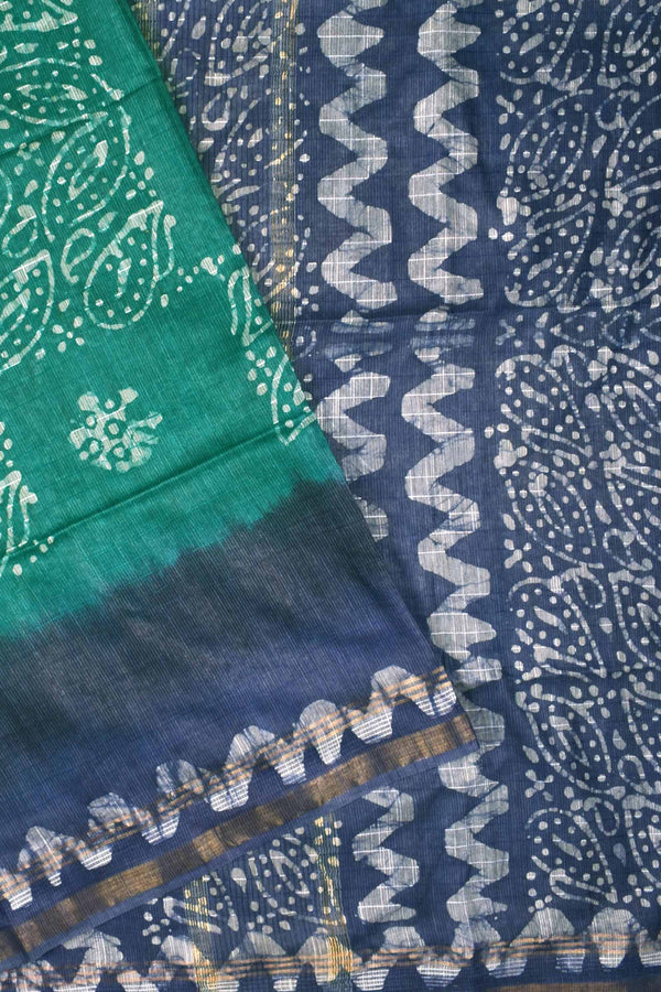 Green Cotton Banswara Batik Print Saree