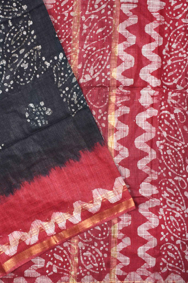 Black Cotton Banswara Batik Print Saree