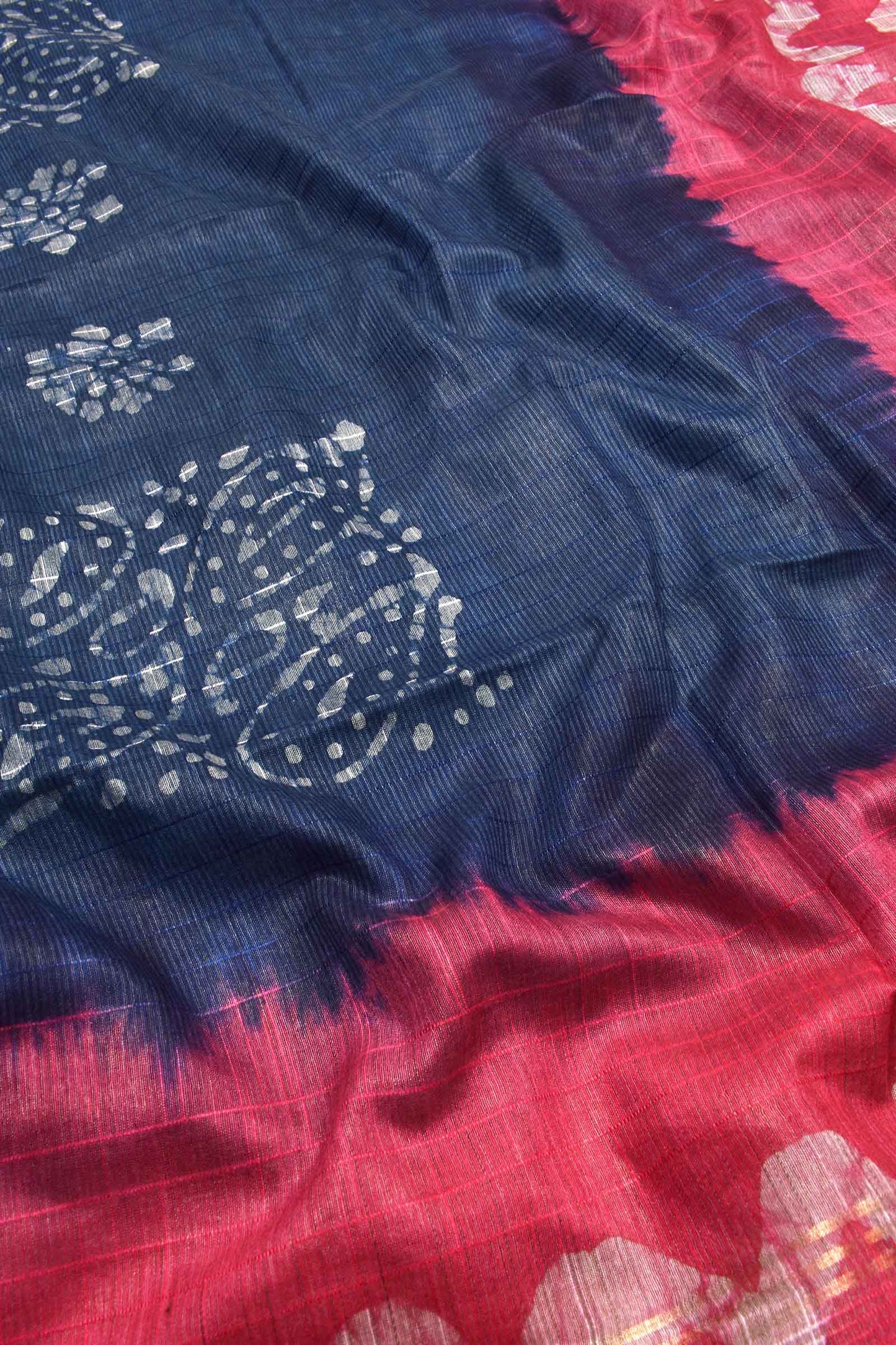 Blue Pink Cotton Banswara Batik Print Saree