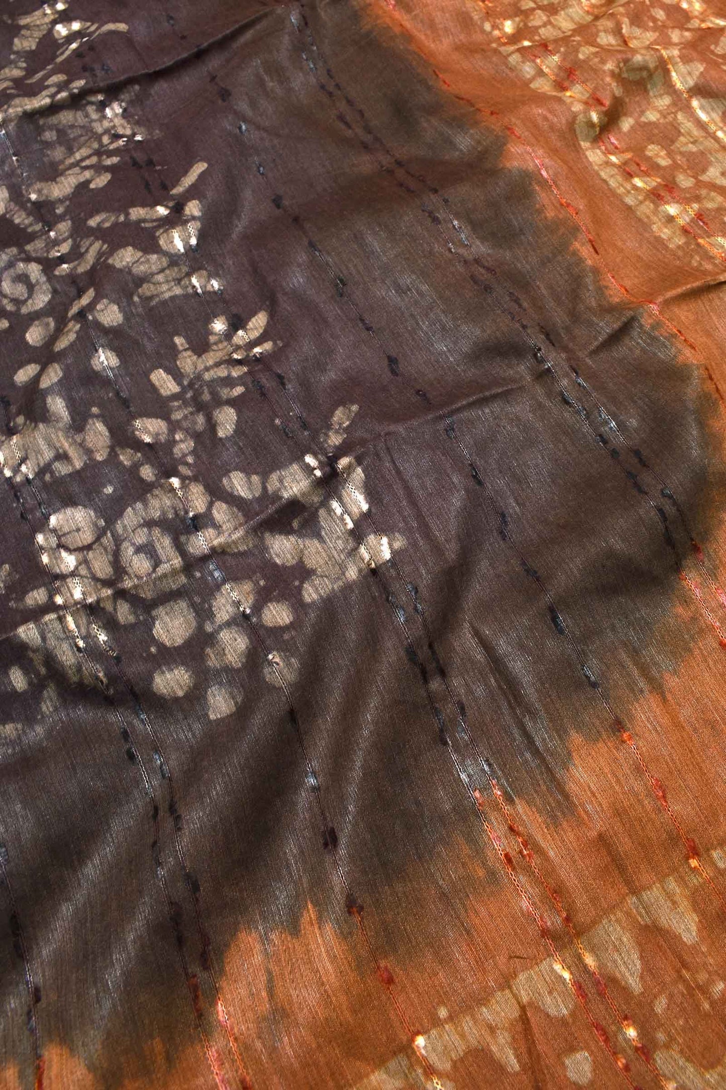 Brown Mustard Cotton Banswara Batik Print Saree