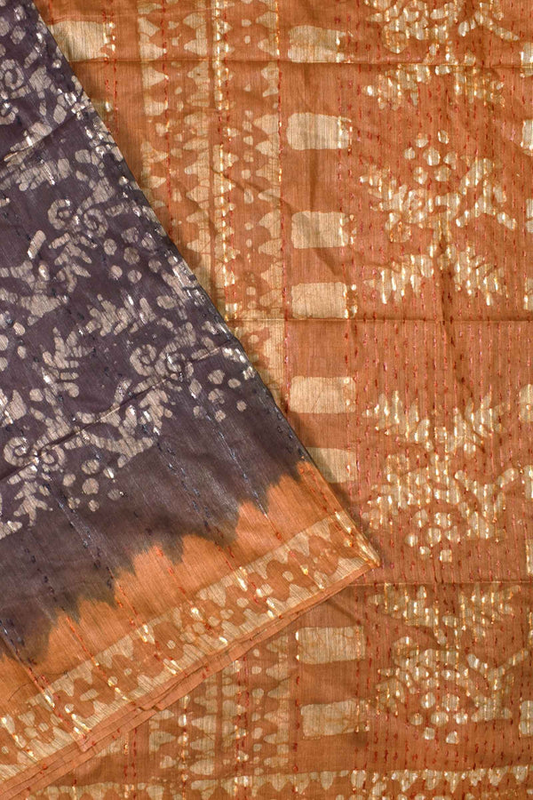 Brown Mustard Cotton Banswara Batik Print Saree