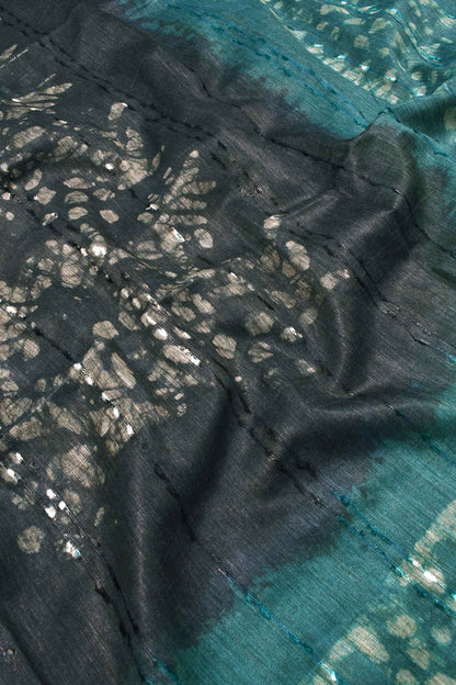 Dark Grey Cotton Banswara Batik Print Saree