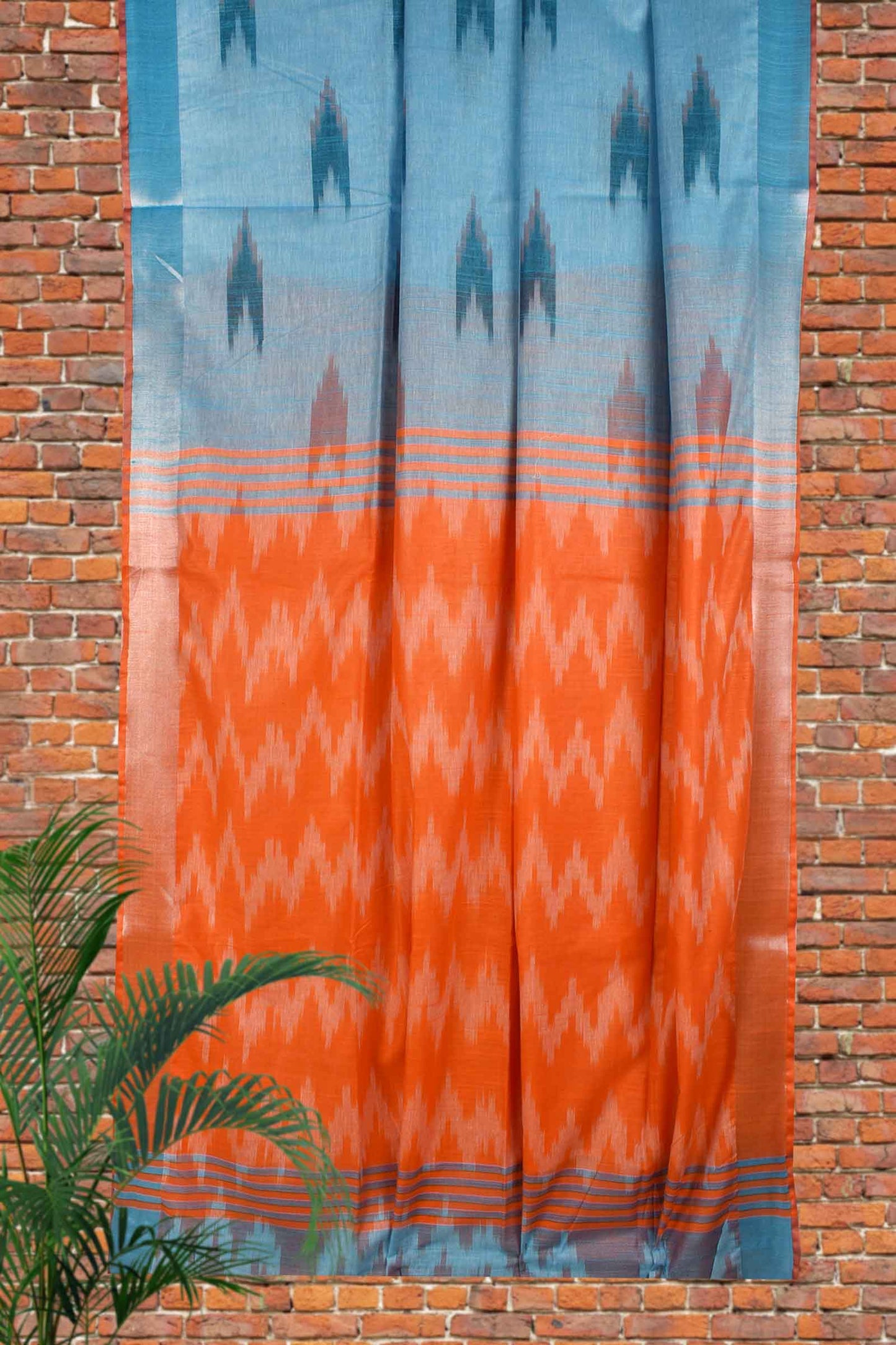 Blue Semi Linen Ikkat Saree