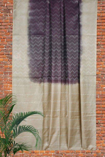 Violet Off White Cotton Silk Jacquard Saree