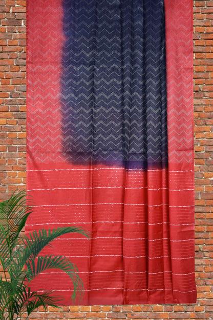 Blue Red Cotton Silk Jacquard Saree