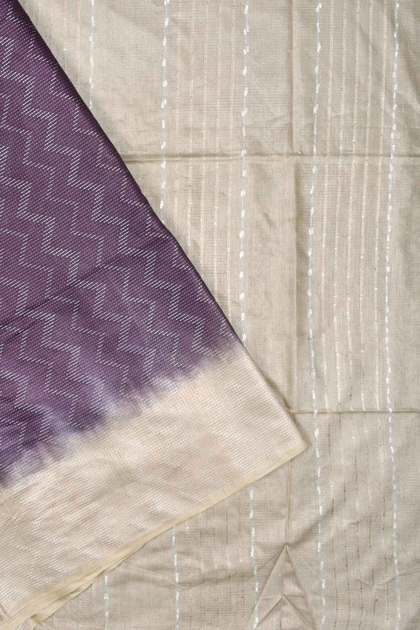 Violet Off White Cotton Silk Jacquard Saree