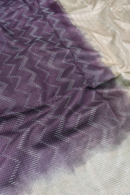 Violet Off White Cotton Silk Jacquard Saree