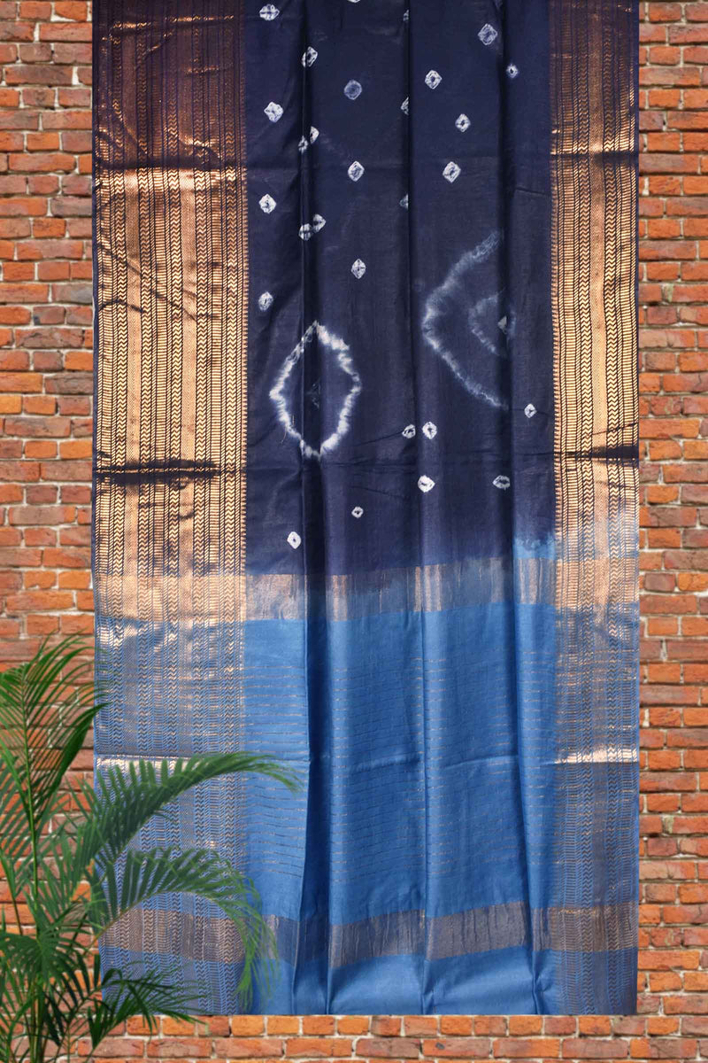 Blue Cotton Silk Shibori Print Saree