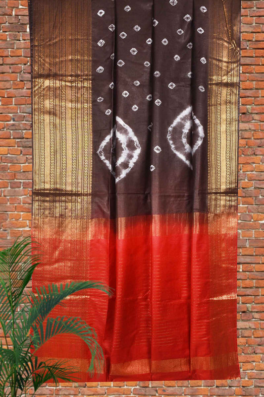 Brown Cotton Silk Shibori Print Saree