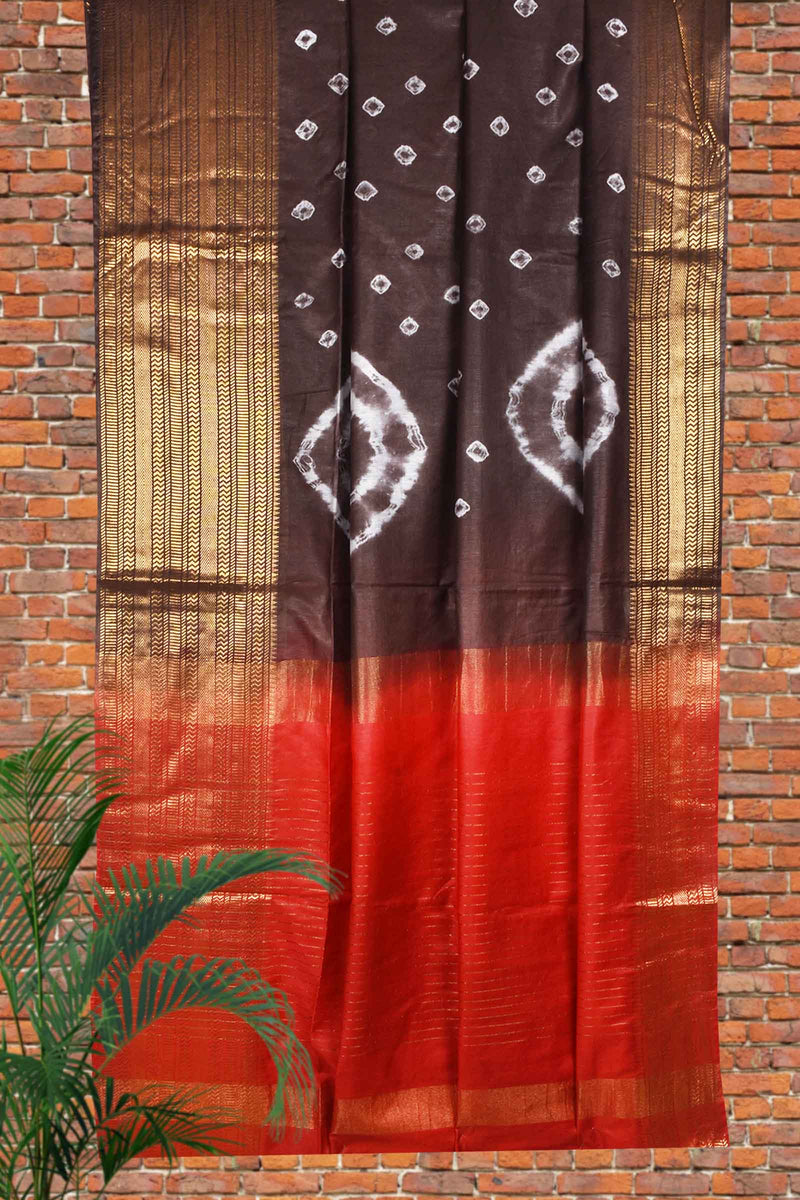 Brown Cotton Silk Shibori Print Saree